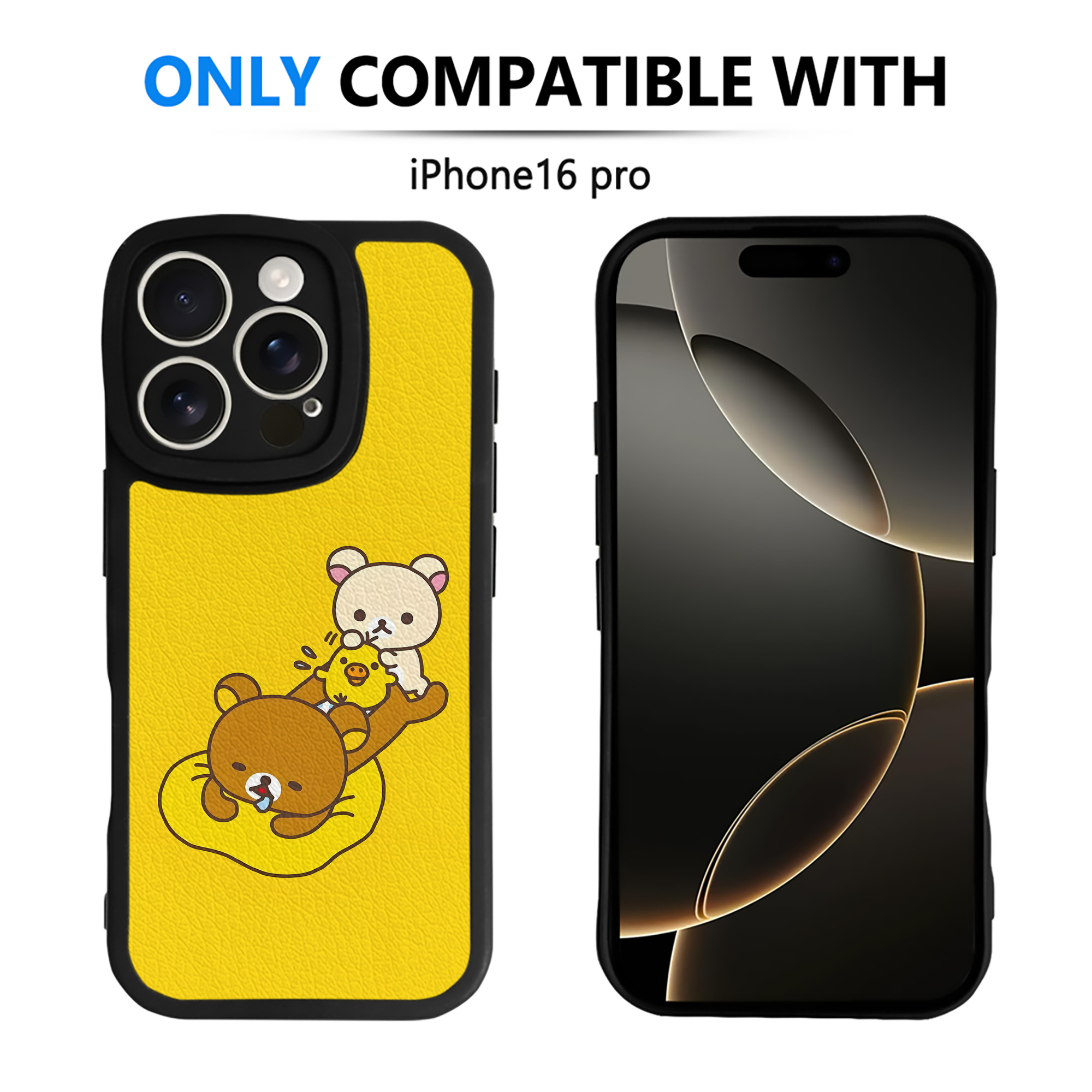 （画像用） リラックマ リラックマ キイロイトリ Rilakkuma Korilakkuma Kiiroitori 【iPhone 16シリーズ対応】シリコンスマホケース（レザー調） 材質：シリコン